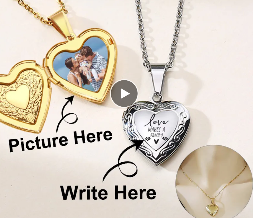 Women Necklaces Heart Locket Pendant Family Image Personalized Anniversary Gift Customize Picture Name
