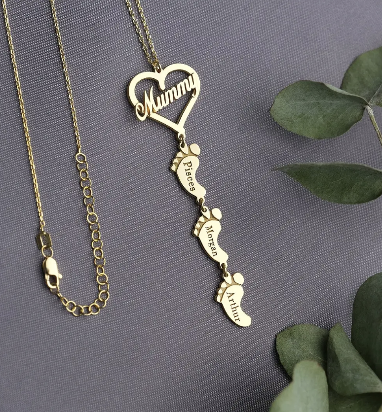 Custom Baby Names Foot Necklace Gold Color Stainless Steel Mom Heart Pendant Children Nameplate Necklace Mother Grandma Gifts